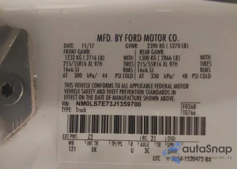 2018 Ford Transit Connect Xl z USA, uszkodzony, nr VIN NM0LS7E73J1359700